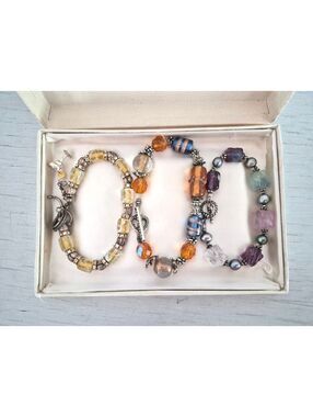 Vintage Colorful Glass Toggle Clasp Bracelet Lot of 3